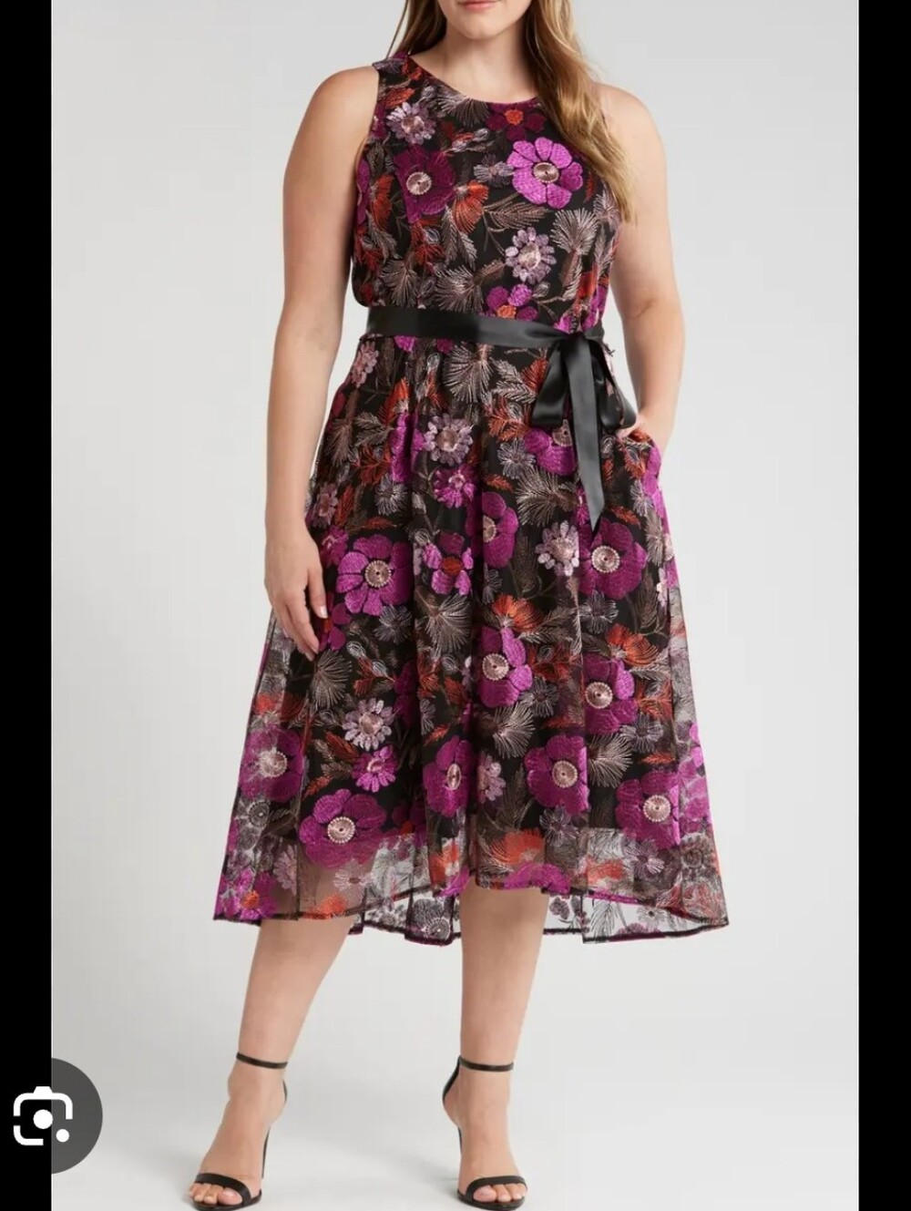 Tahari ASL Floral Embroidered Midi Dress 24W Plus Size Sleeveless Formal NWT - Picture 1 of 10